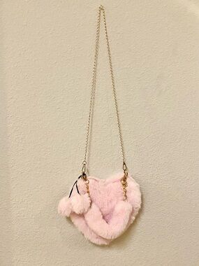 Pink Faux Fur Heart Crossbody Bag